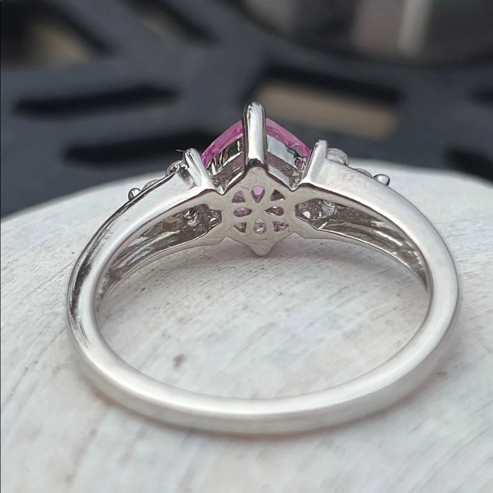 Cushion Cut 1.00 ct Natural Pink and White Sapphire Sterling Silver Ring Sz 7 - Picture 10 of 13